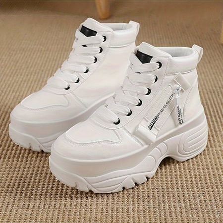 FLTHDD Women s High-Top Platform Equestrian Sport Boots - Fashionable Comfortable Chunky Sole Running Shoes with Plain Toe