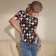 thumbnail image 3 of Balery Houndstooth Green Red Body de cuello redondo de manga corta para mujer Tops de manga corta Tops básicos-Medium, 3 of 7