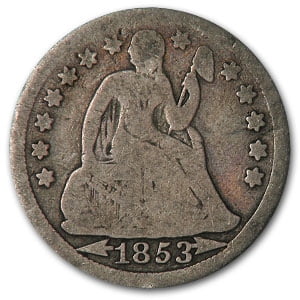 - 1853 Liberty Seated Dime w/Arrows VG