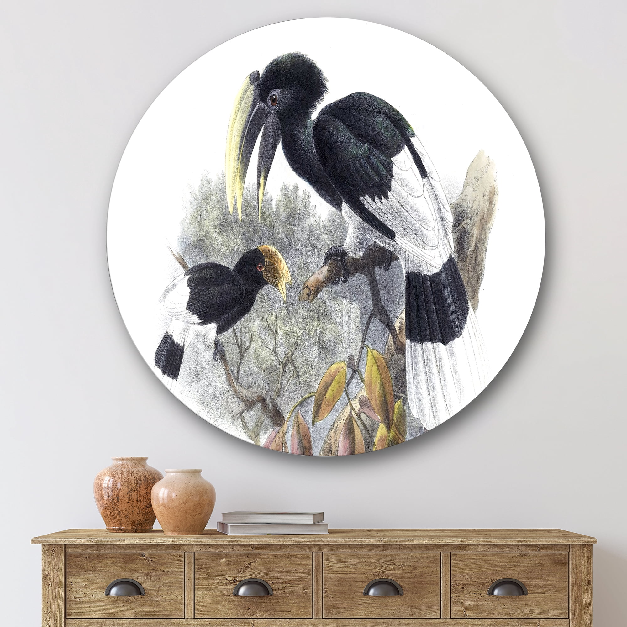 Designart 'Ancient Bird Illustration I' Traditional Circle Metal Wall Art 36x36 - Disc of 36