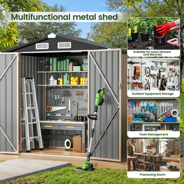 GVDV Metal Shed, 6'x4' Rustproof Galvanized Storage, Lockable