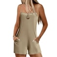 thumbnail image 2 of lcziwo Womens Summer Casual Sleeveless Rompers Vacation Beach Spaghetti Strap Shorts Overalls Solid Causal Cotton Comfy Romper with Pockets Today's Lightning Sales Beige XXL, 2 of 9