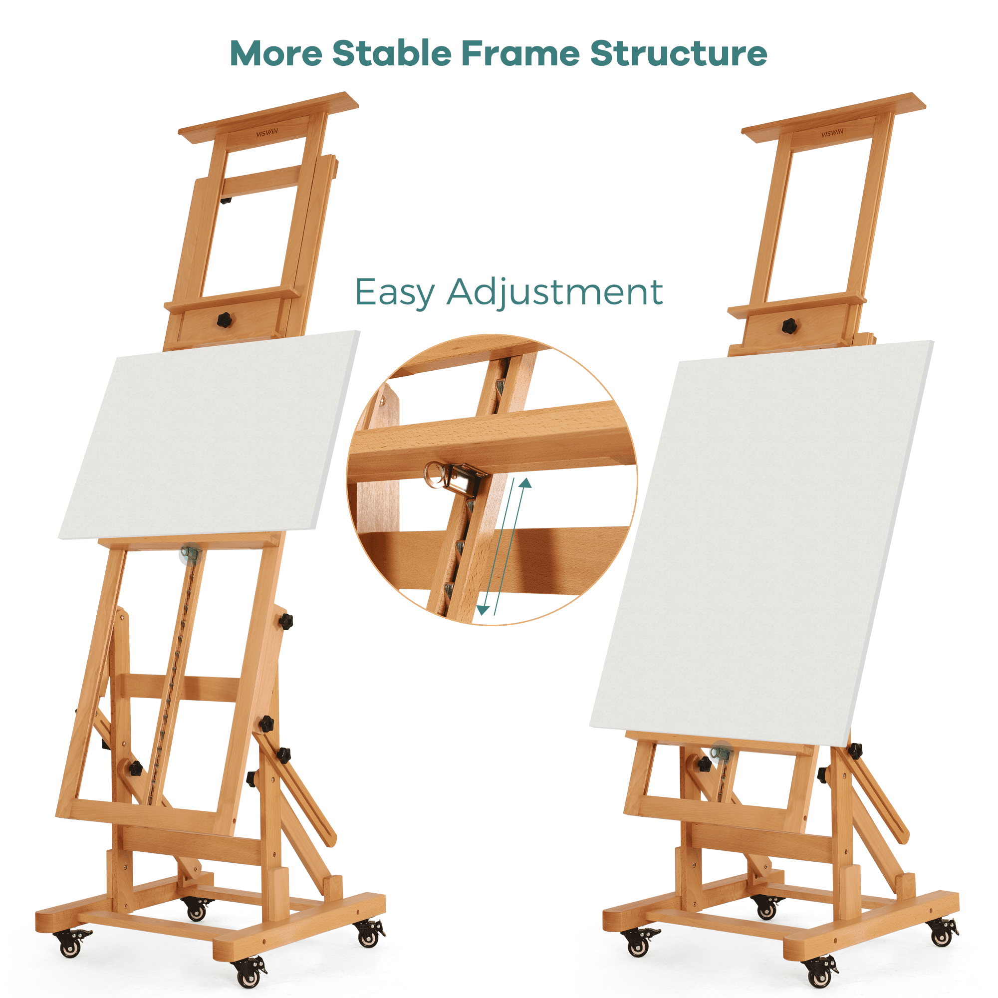 VISWIN Extra-Large Master H Frame Easel, Movable Solid Beech Wood Floor Easel Stand for Painting