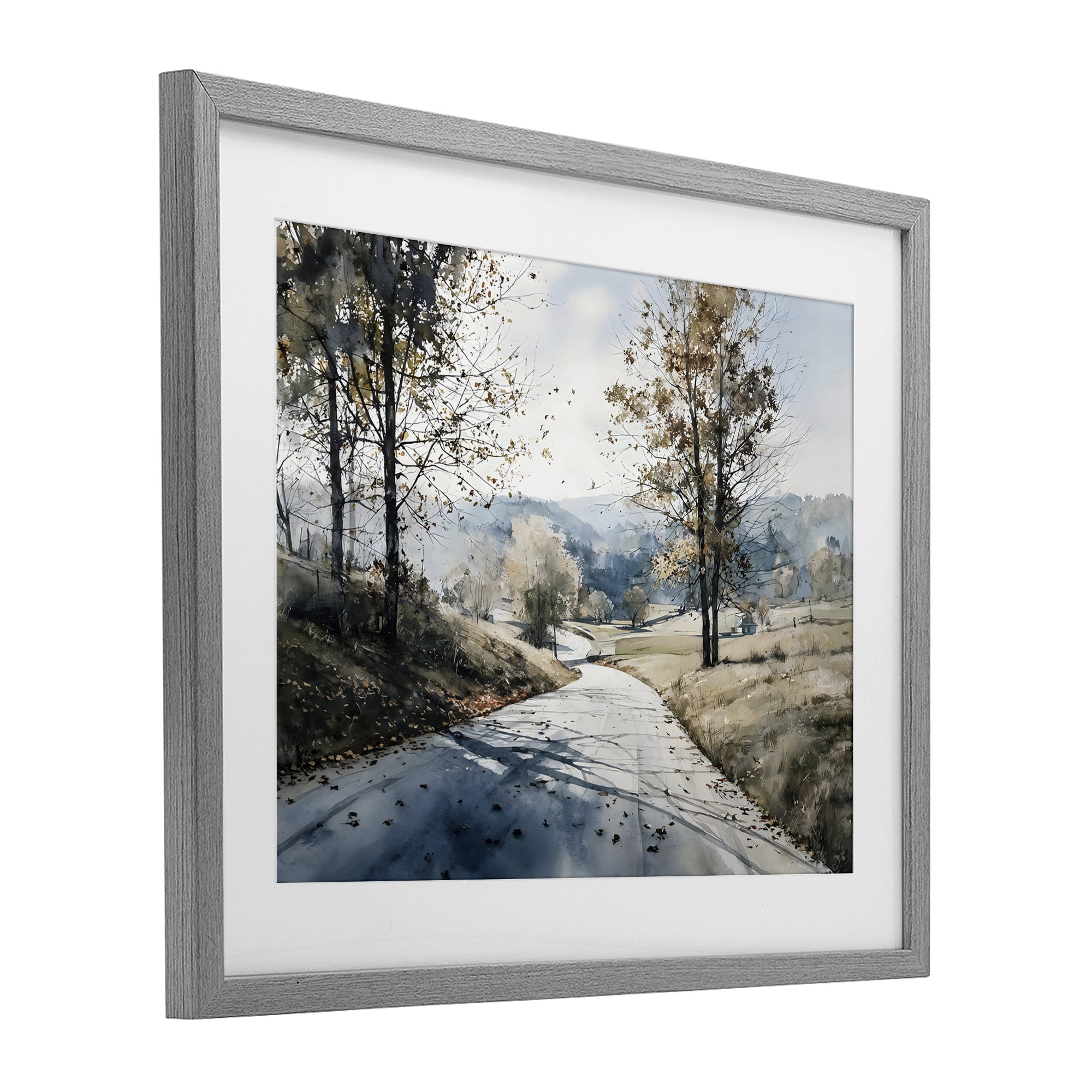 Stupell Industries Country Road in Autumn Gray Framed Print Under Glass, design by Franklyn Gregory