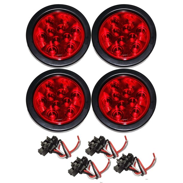 Set of 4 Red 4" Round 10 LED Trailer Light Kits 24003