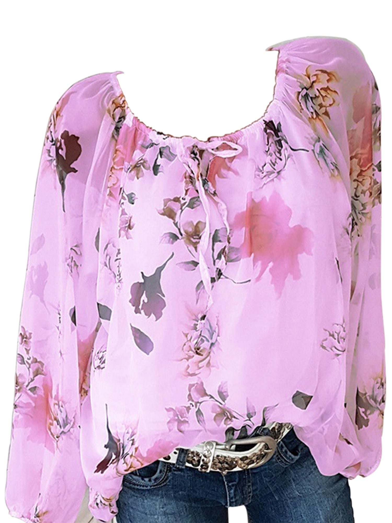 Women Floral Print Long Sleeve Crew Neck Blouse Sweatshirt Ladies Tee Shirt Tops