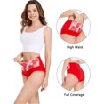 thumbnail image 4 of Braguitas de cintura alta para mujer, bragas de algodón con rosas para mujer, ropa interior con cobertura total en la espalda, paquete múltiple de tallas grandes (XXXL), color rojo, 4 of 4