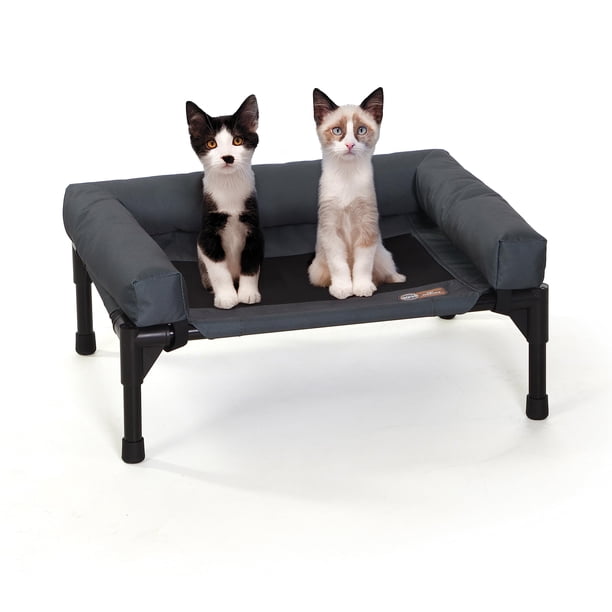 Cama elevada para mascotas con refuerzos extraíbles color carbón malla negra tamaño pequeño 43 x 55 x 18 cm