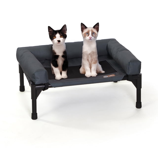 Cama elevada para mascotas con refuerzos extraíbles color carbón malla negra tamaño pequeño 43 x 55 x 18 cm
