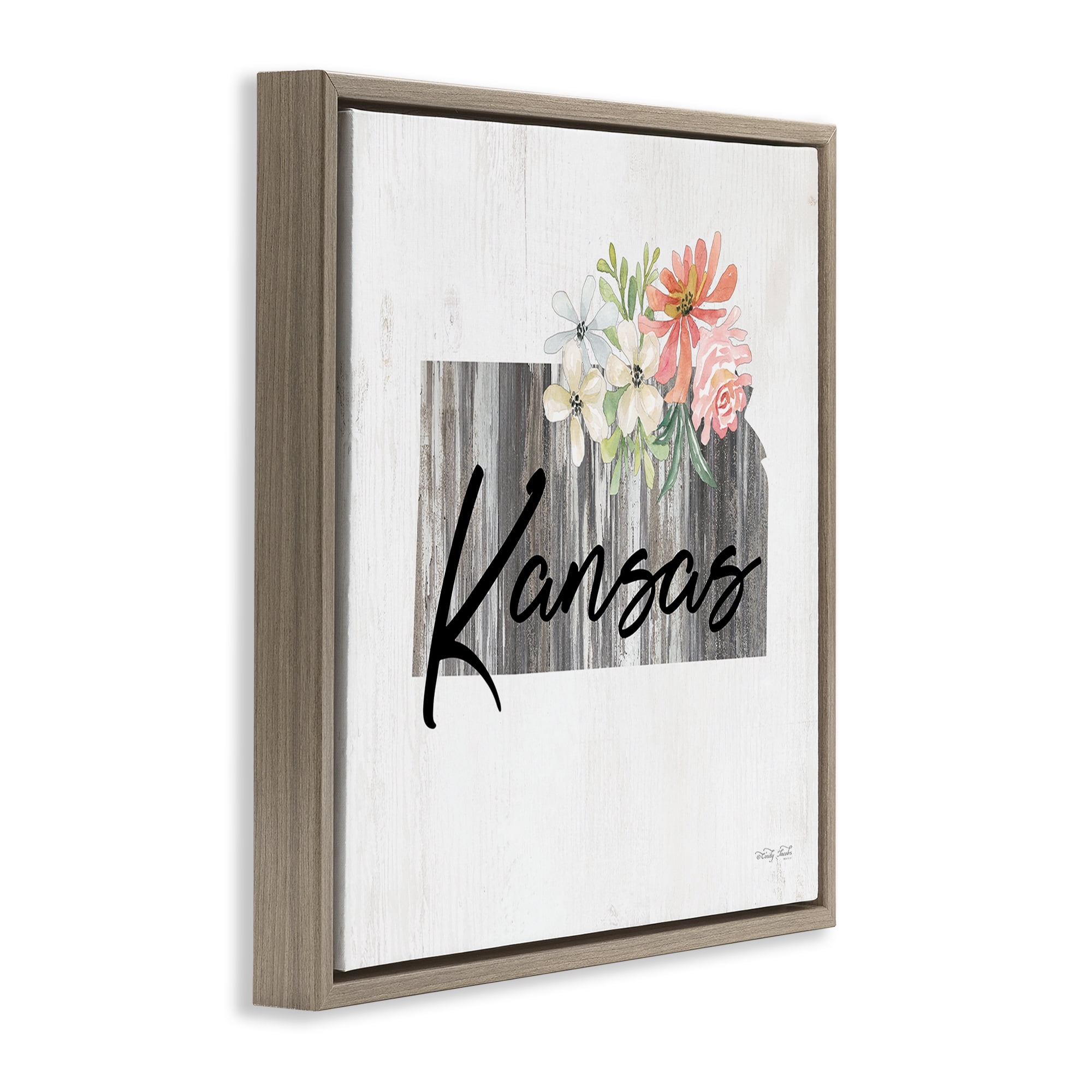 Stupell Industries Shabby Chic Kansas Botanical & Floral Painting Brown Floater Framed Canvas Art Print Wall Art, 18 x 18