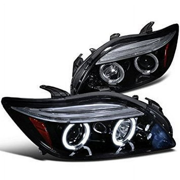 Dual LED Halo Projector Headlight In Gloss Black Housing Smoke Lens Made For And Compatible With 2005 - 2010 Scion tC 05 06 07 08 09 10