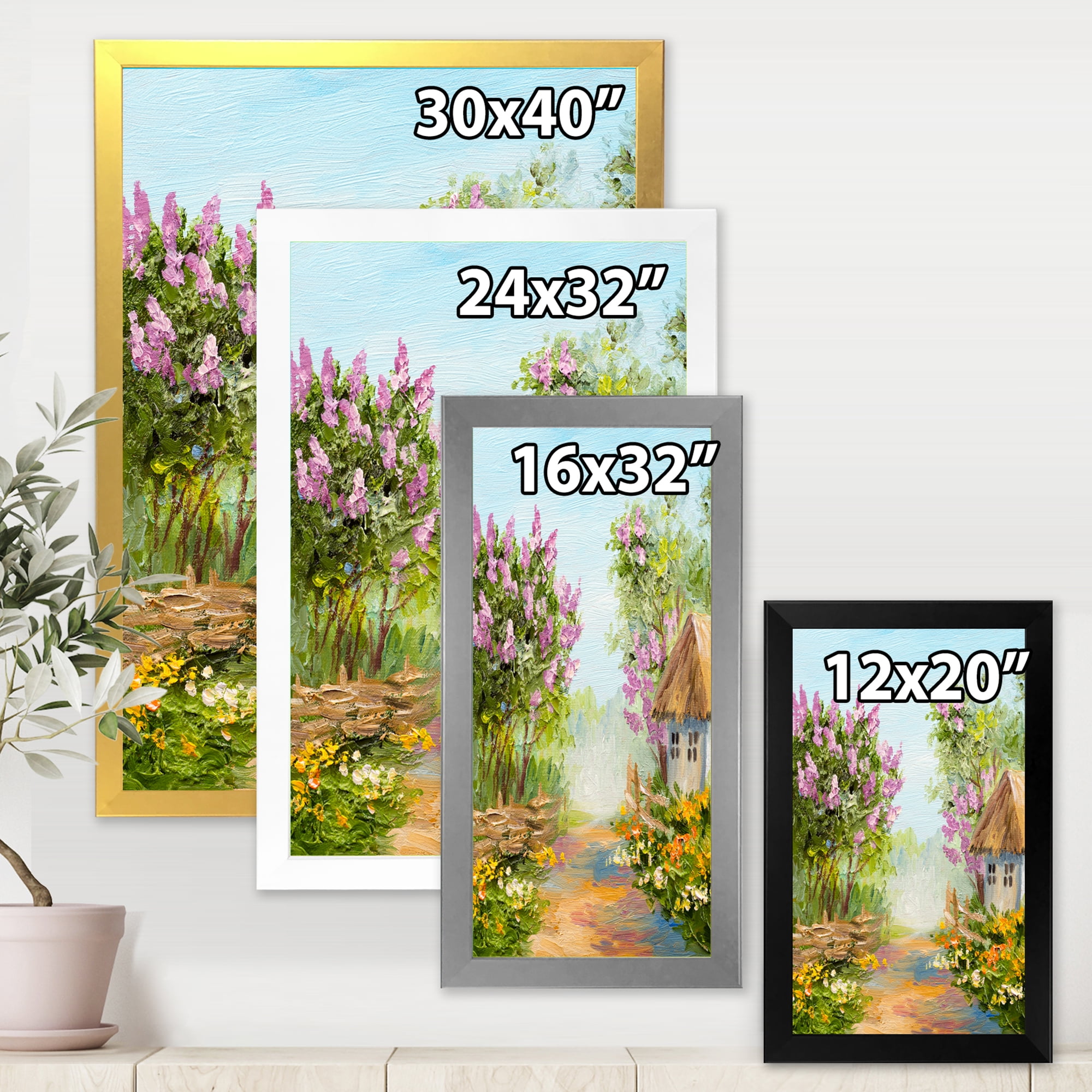 Designart 'Little House In The Blossoming Flowers Forest' Lake House Framed Art Print