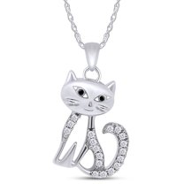 Cute 2.00 Ct Round Cut Lab Created Diamond Cat Charm Pendant 14k White Gold Finish Silver