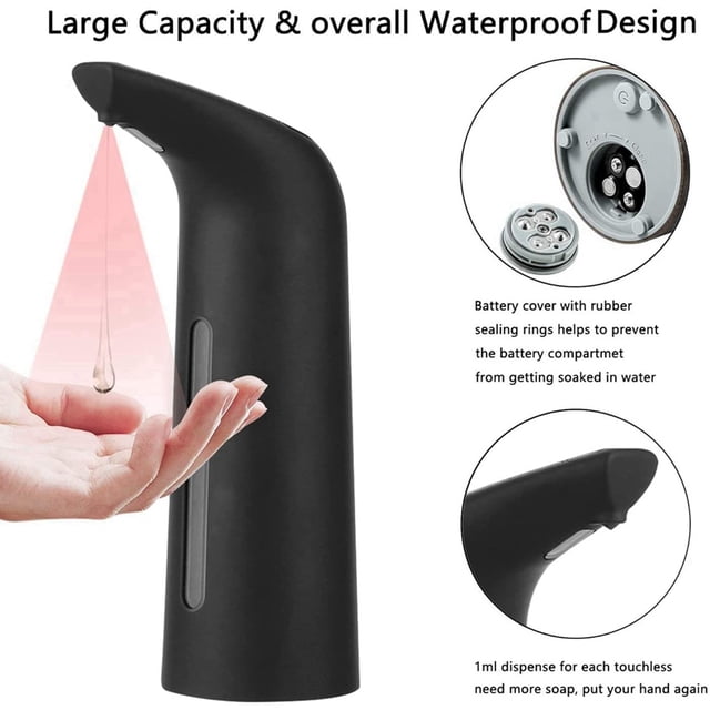 2X Black Automatic Soap Dispenser Touchless, Auto Liquid Soap Dispenser for Kitchen Bathroom 400Ml