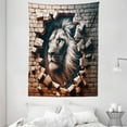 thumbnail image 2 of Ambesonne Lion Tapestry Wall Hanging, Brick Wall and Classical Pose, 60"x80", Ginger Coconut, 2 of 3