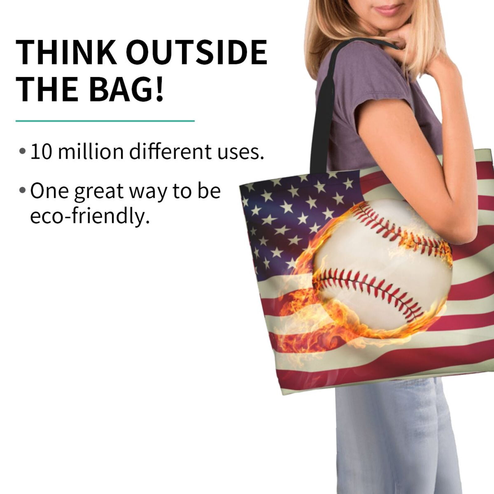 Naloa Baseball Ball With Flag Tote Bag for Women Large Capacity Shoulder Bag for College Work Travel Shopping