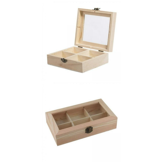 2x Contenedores De Caja De Almacenamiento De Bolsitas De Té De Madera Con Tapa De Vidrio BLESIY Caja de almacenamiento de bambú