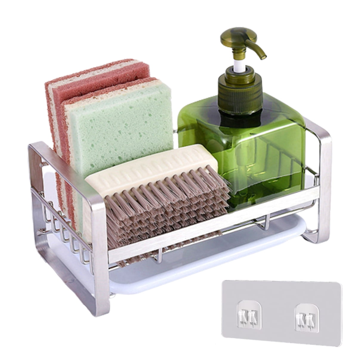 Sponge Holder Stainless Steel Kitchen Soap Dispenser Caddy Organizer