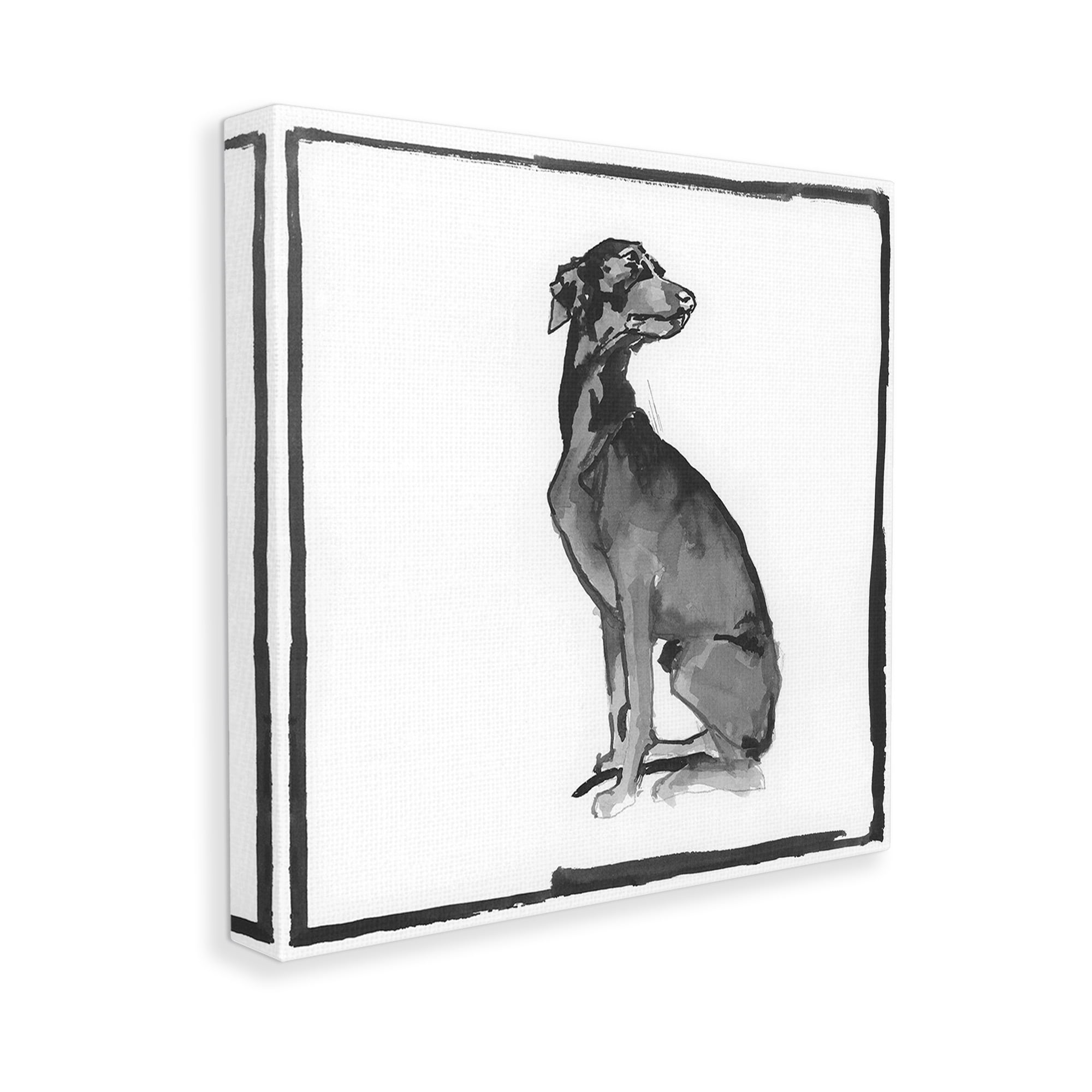 Stupell Industries Minimal Dog with Border Animals & Insects Painting Gallery Wrapped Canvas Art Print Wall Art, 24 x 24
