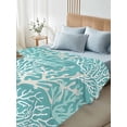 thumbnail image 4 of California King Size Flat Sheet Only, Teal Coral Coastal Soft Brushed Microfiber Bed Sheets, Ocean Nautical Seaside Beach Hotel Quality Breathable Bedding Top Sheet, Easy Care, 108"x98", 4 of 9