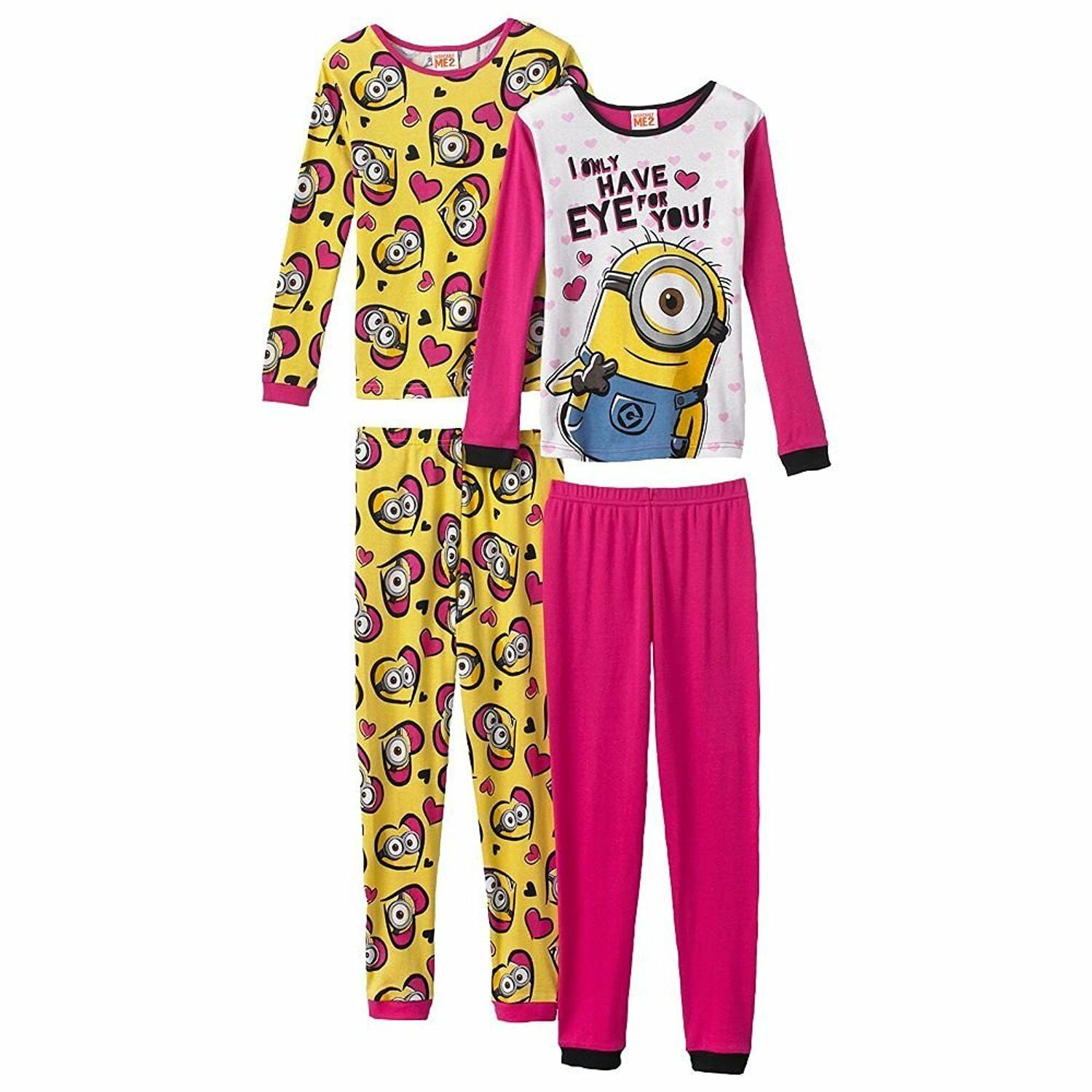 Despicable Me 4 PC Long Sleeve Tight Fit Cotton Pajama Set Girl Size 8