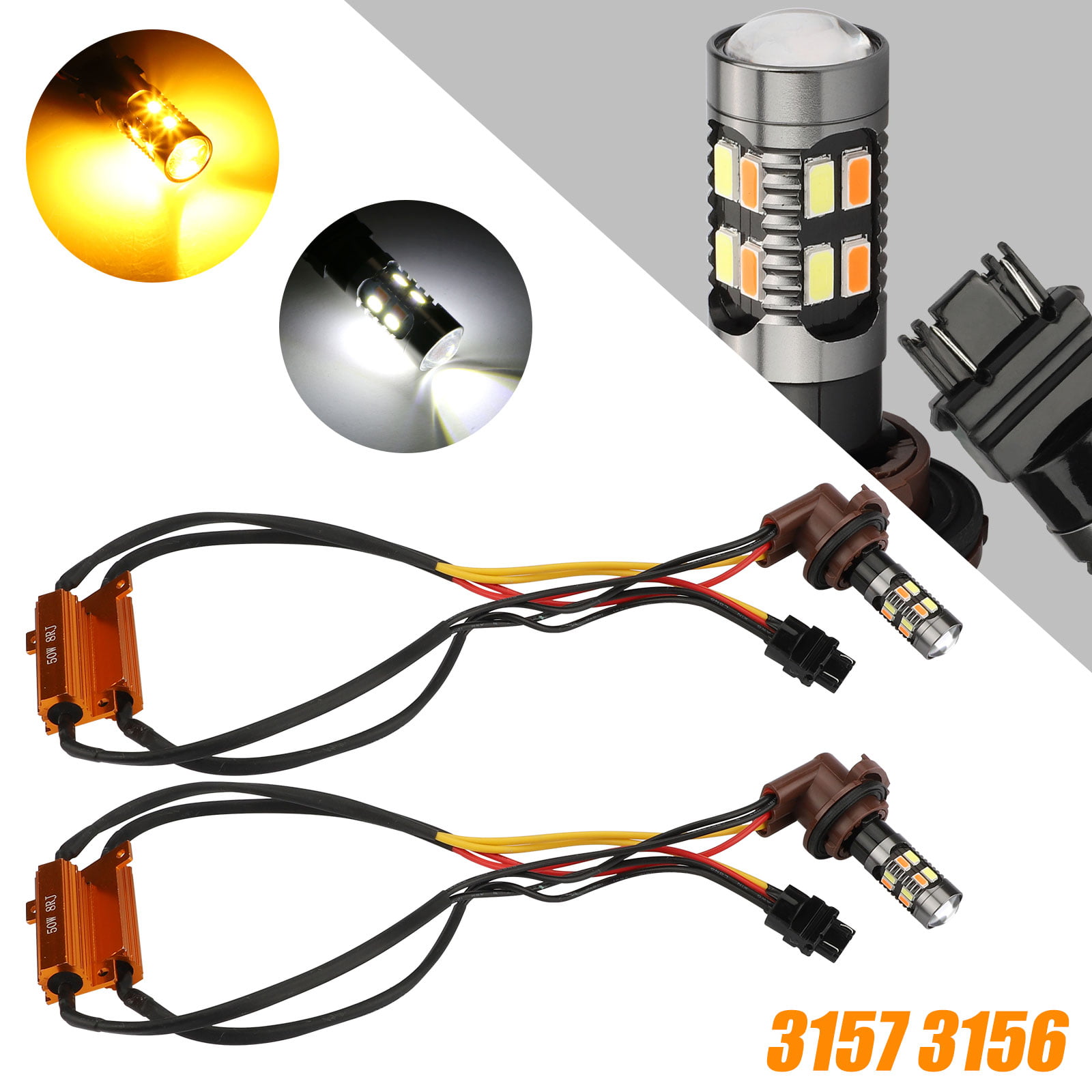 Combo Resistor Turn Signal SMD LED Light Switchback White Orange 3157 Bulbs 