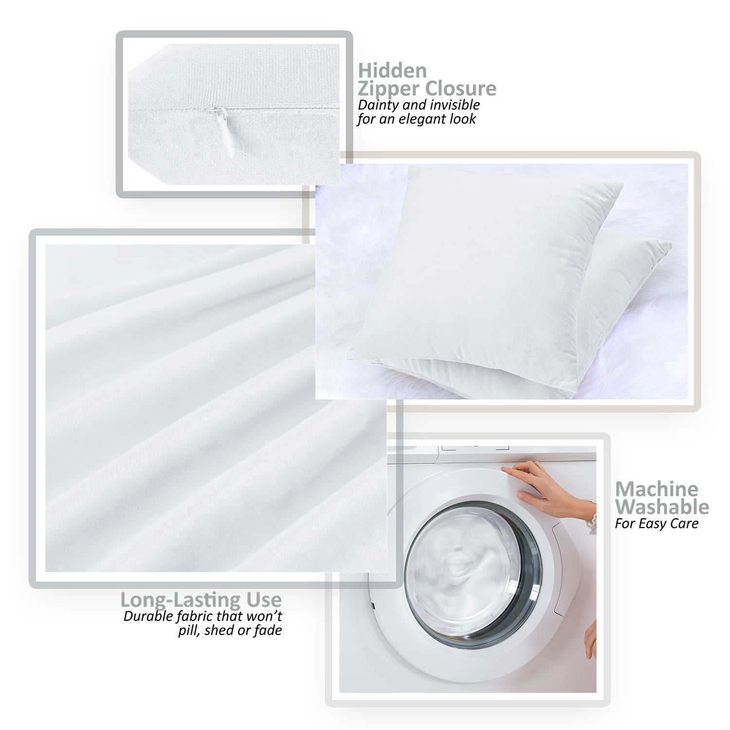 Ryan Soft Short Plush Crisp Pillow Covers Set of 4, 20x20 Inches Solid Square Decorative Cushion Covers for Couch and Bed, Clean White Shade, Easy to Wash Fabric, Soft Plush Texture, Sofa Decor