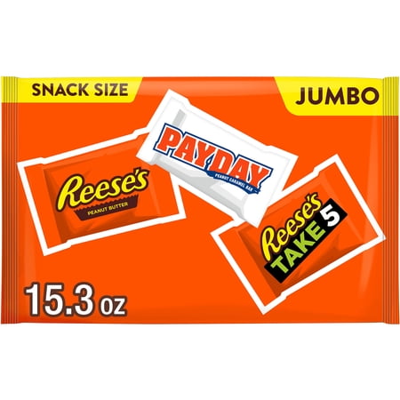Payday and Reese's Assorted Peanut and Peanut Butter Snack Size Candy, Jumbo Pack 15.3 oz