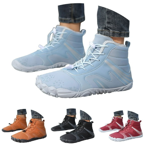 Pandaie Hiking Barefoot Boots Womens Mens Winter Warm Fleece Lined Snow Booties Zero Drop Wide Toe Minimalist Ankle Sneakers Black 6