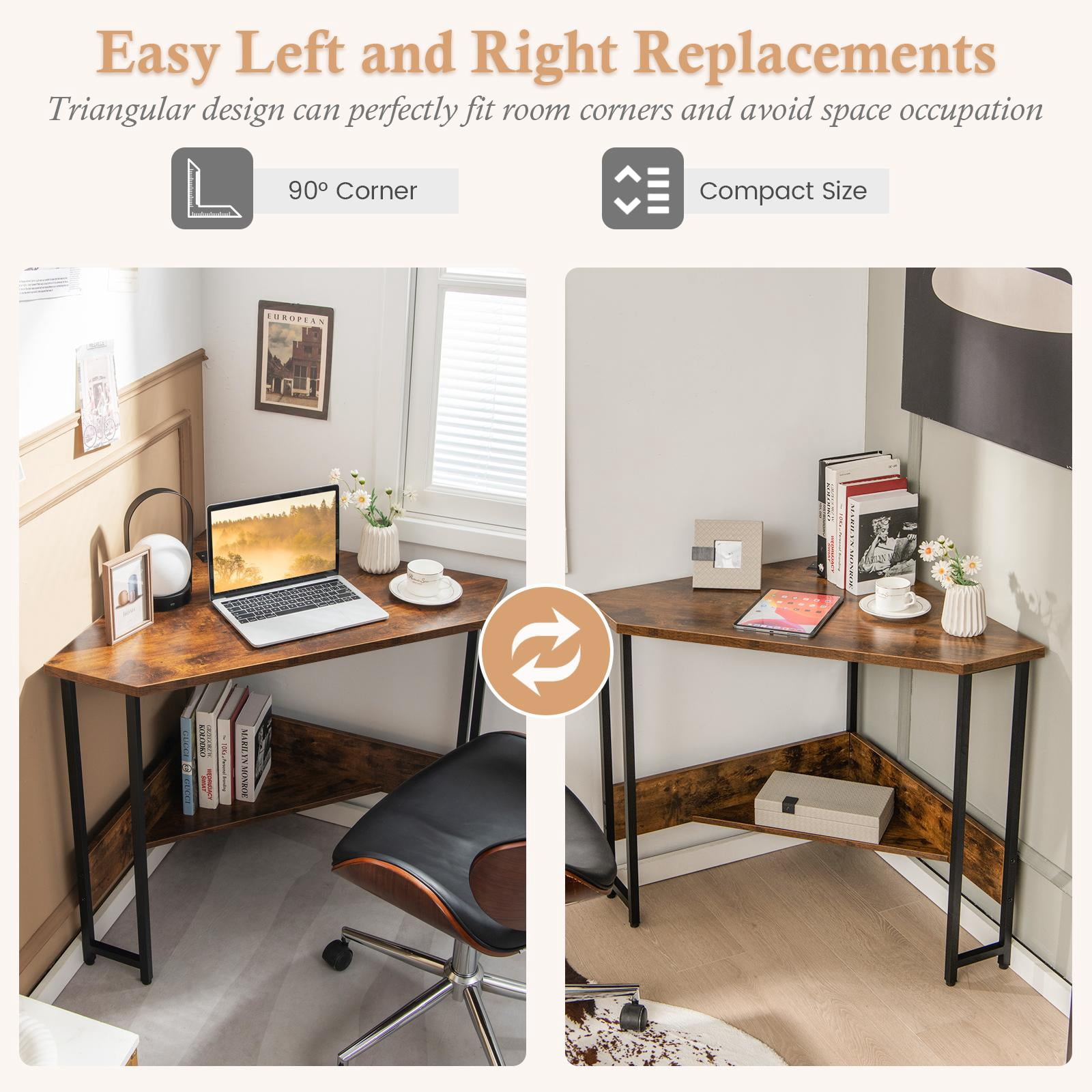 Giantex Corner Desk w/Power Outlet, 90-degree Triangle Computer