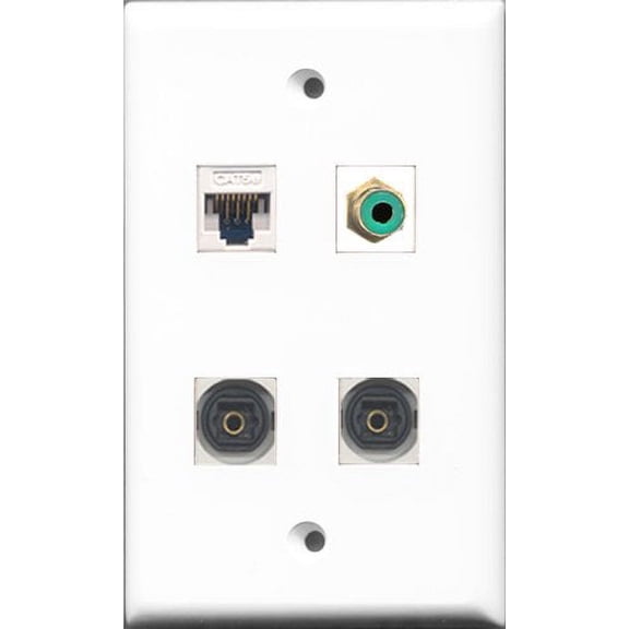 RiteAV 1 Port RCA Green 2 Port Toslink and 1 Port Cat5e Ethernet White Wall Plate