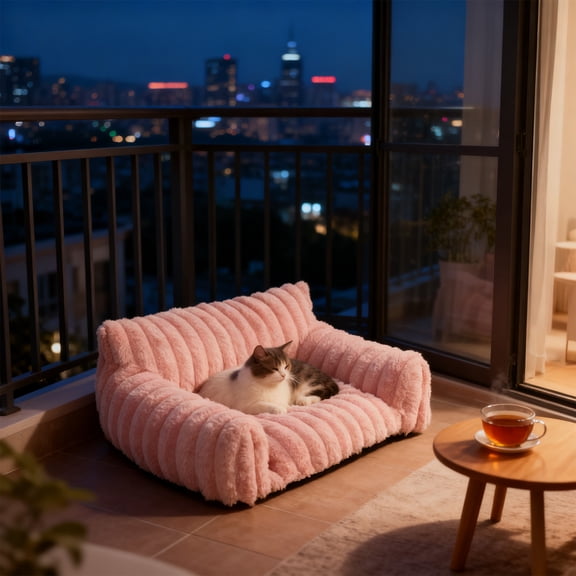 RBCKVXZ Cat Couch Bed for Indoor Cats, Cute Pet Sofa with Supportive Foam, Removable Washable Cover with Non-Slip Base, Small