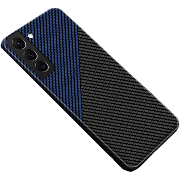 Personality Handsome Light Thin Carbon Fiber Pattern PC Phone case for Samsung Galaxy S22 S21 Ultra Plus Bumper Unique Comfortable Cool Shockproof Back Cover(Blue Black,S22)