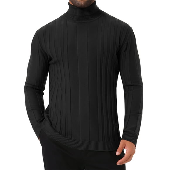 INSPIRE CHIC Men's Turtleneck Sweaters Solid Color Turtle Neck Warm Knitted Pullover Sweaters XL Black