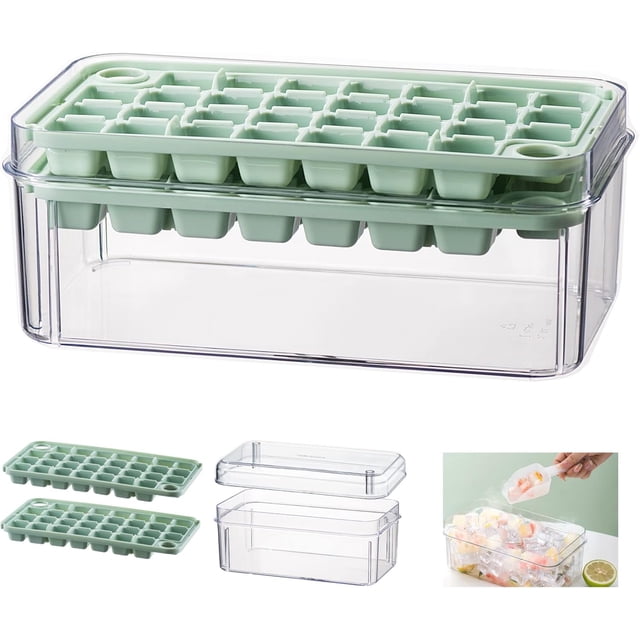Mistaha Ice Cube Tray Mold Set with Lid & Bin - Two-Compartment Freezer Ice Maker for Cocktails, Whiskey, Coffee - Large Capacity and Easy Release