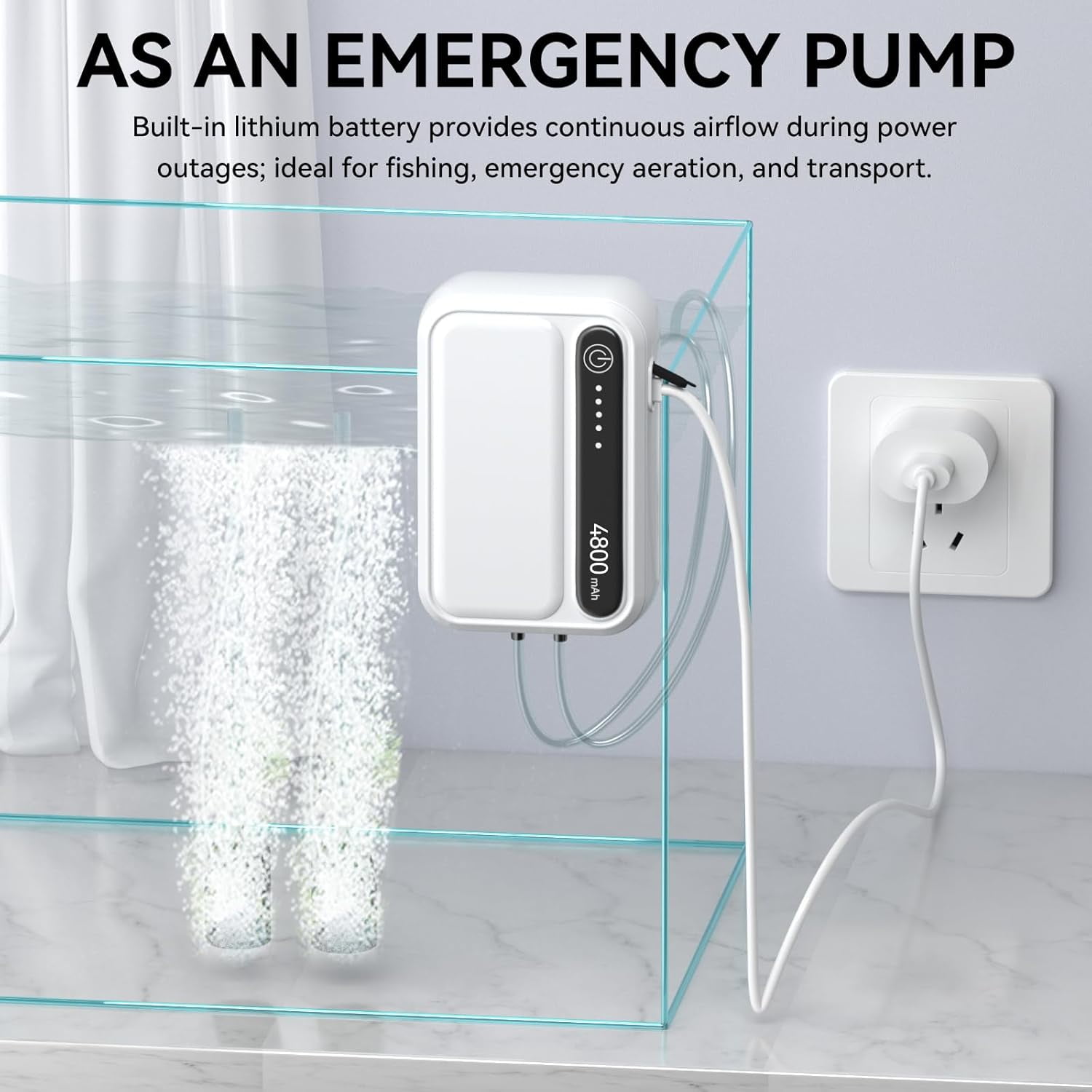 Aquarium Air Pump, Portable Aerator for Fish Tank, Fish Tank Air Pump Bubbler Aerator for Outdoor Fishing, Aquarium, Aquarium Oxygen Pump with Airline Tubing, Air Stone, Check Valve