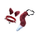 thumbnail image 1 of Ensemble de Costume Cosplay Fourrure Oreilles de Chat Longue Queue et Fille pour Jeu de Rôle Mascarade Rouge, 1 of 6