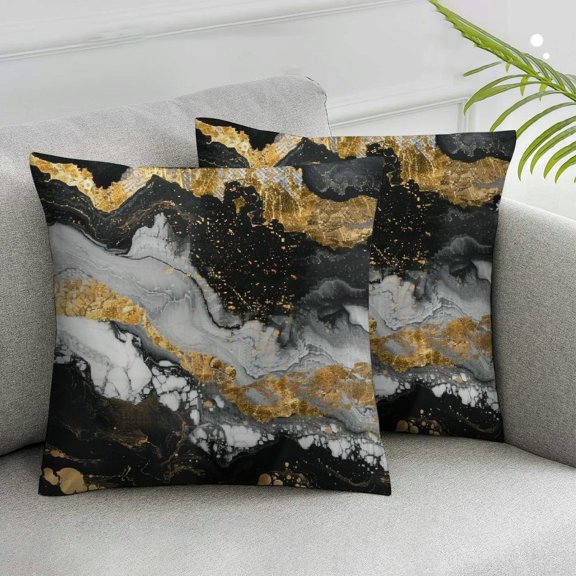 Acheng Black and Gold Marble Abstract Throw Pillow Covers Set of 2 Decorative Black Grey Pillow Cases Cushion Covers for Sofa Couch Car Bedroom Home Decor White