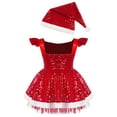 thumbnail image 2 of Yartina Little Big Girls Christmas Santa Claus Costume Sequins Faux Fur Princess Dress with Hat Set Red 12-18 Months, 2 of 7