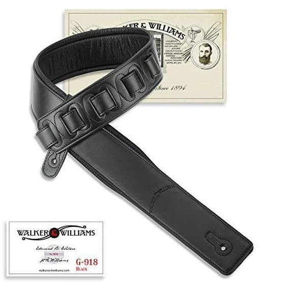 Walker & Williams G-918 Natural Finish Black Leather Padded Guitar Strap