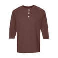 thumbnail image 6 of Resicozy Mens Henley 3/4 Length Sleeve Shirts Soft Button Tees Casual Fashion Solid Color T-Shirts Brown 2XL, 6 of 7