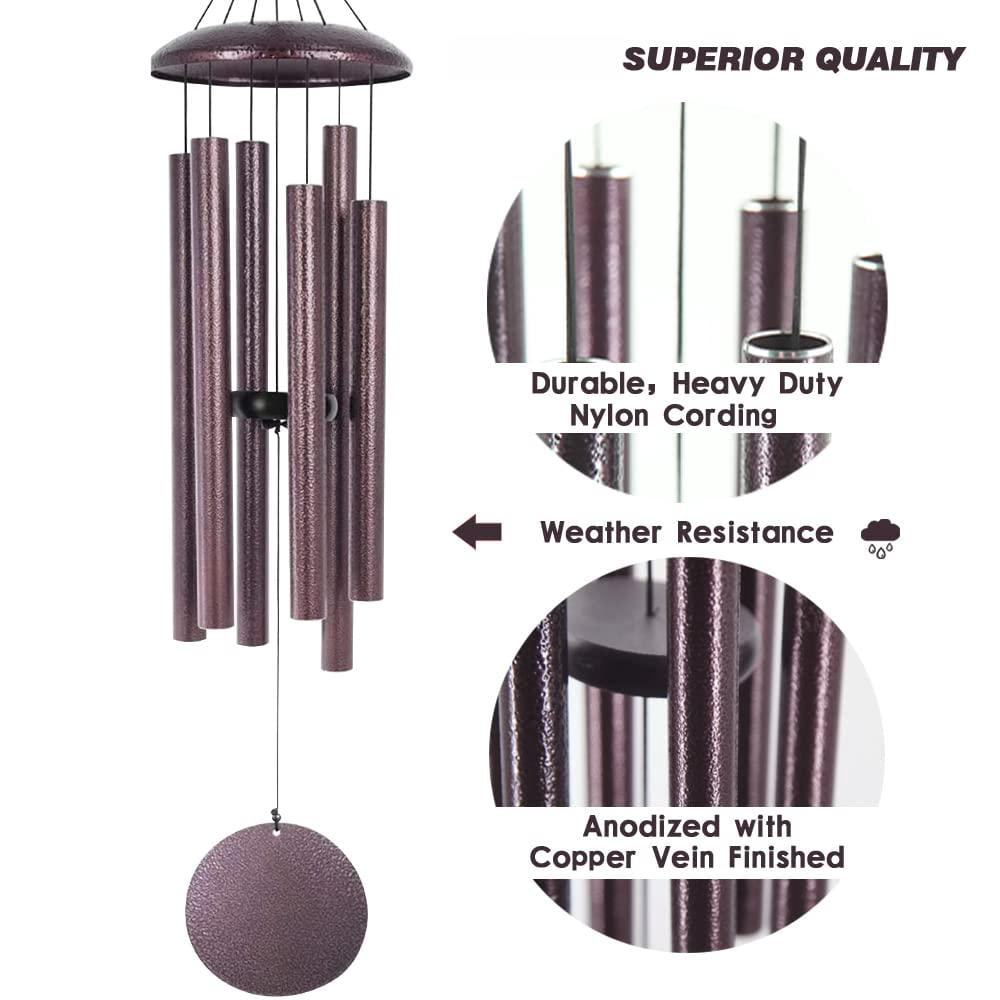 Wind Chimes Deep Tone  36 Inch Large Metal Windchimes Outdoor With 6 Tubes Deliver Soft Melody Tuned For Garden Balcony Patio And Home Decor. Bronze