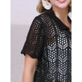 thumbnail image 5 of DARING DIVA Women's Button Down Short Sleeve Crochet Hollow Out Beach Cover Up L Black, 5 of 6