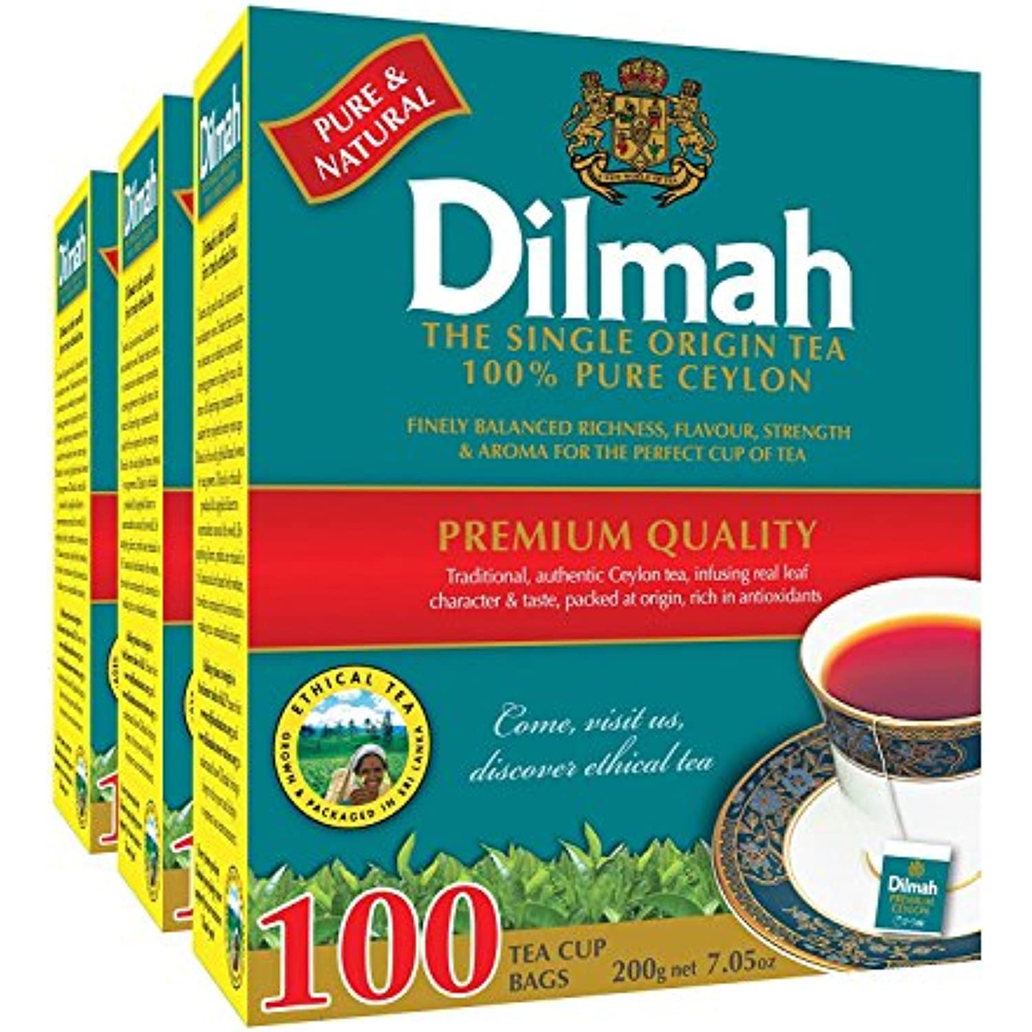 Dilmah Premium 100 Pure Ceylon Tea, 100Count Tea Bags (Pack Of 3) X 2