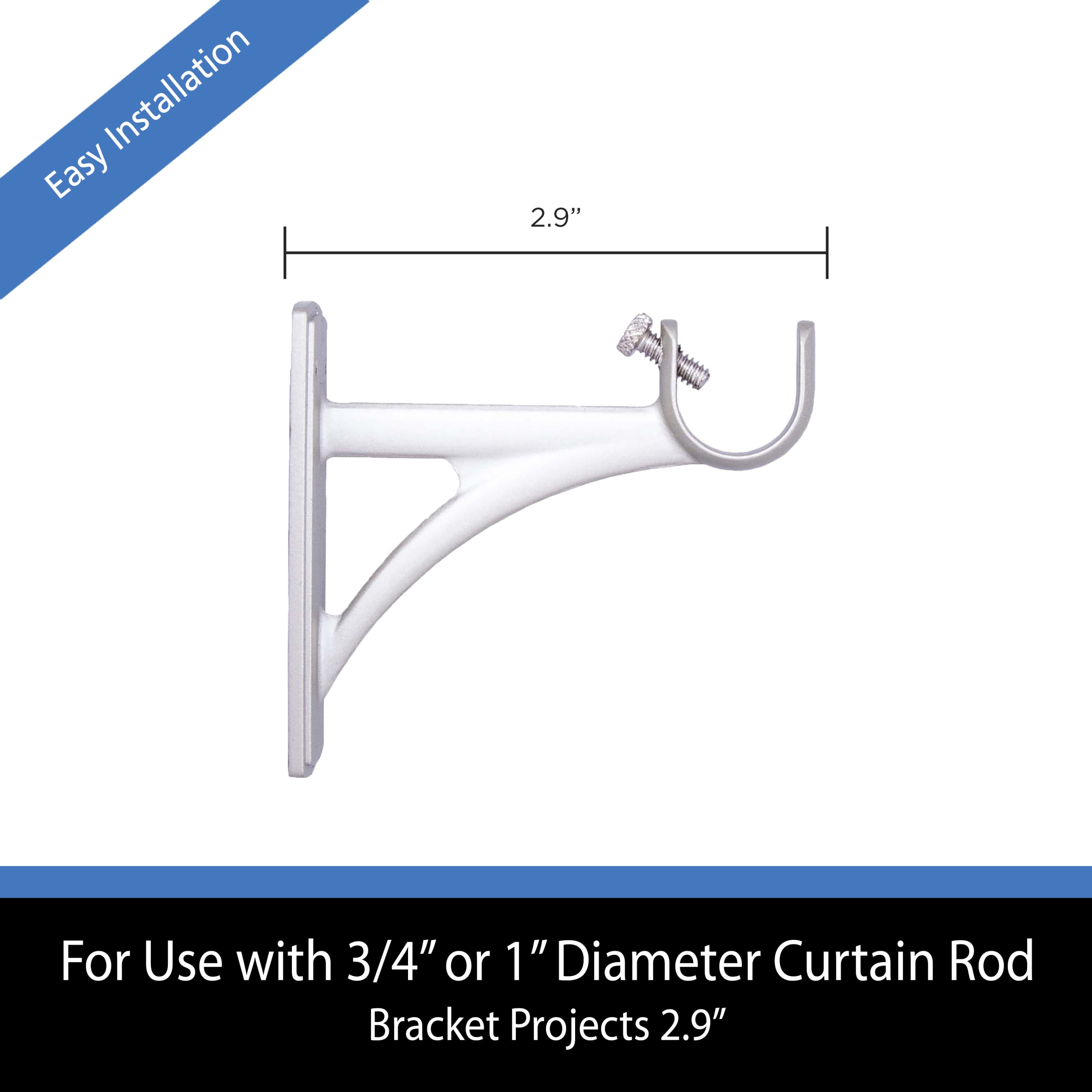 Mainstays 3/4"-1" Brushed Nickel Fast Fit™ Easy Install Single Curtain Rod Brackets