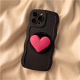thumbnail image 1 of Funda negra con espejo para iPhone, carcasa trasera suave con diseño de corazón de amor en 3D, estilo coreano, con correa de mano, para iPhone 14, 13, 12, 11 Pro, Max, XS, X, XR Fivean unisex, 1 of 2