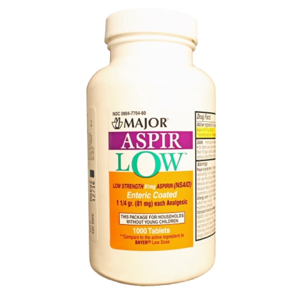 MAJOR ASPIRIN LOW 81MG EC TABS ASPIRIN81 MG Yellow 1000 TABLETS UPC