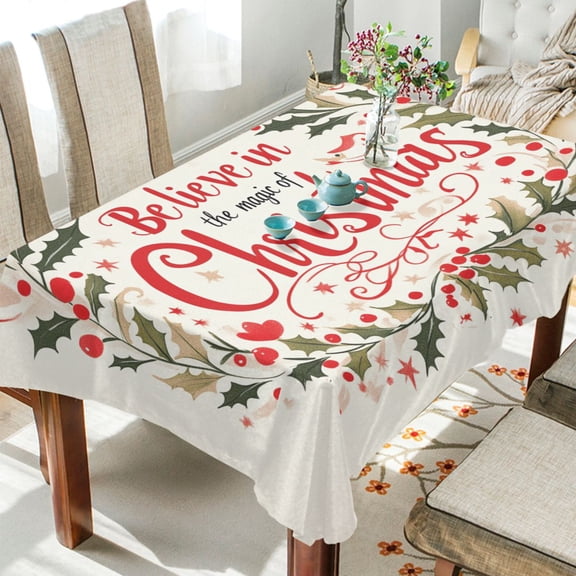 BZSMCE Square Tablecloth Red Merry Christmas Elegant Wreath Pattern Tableclothes