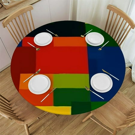 

Tllo0ord Indoor Outdoor Patio Round Tablecloth Colorful Mosaic Pattern Squares Washable Polyester Fabric for Wedding Party Banquet Dinner Abstract Fits Tables Multicolor 31-35