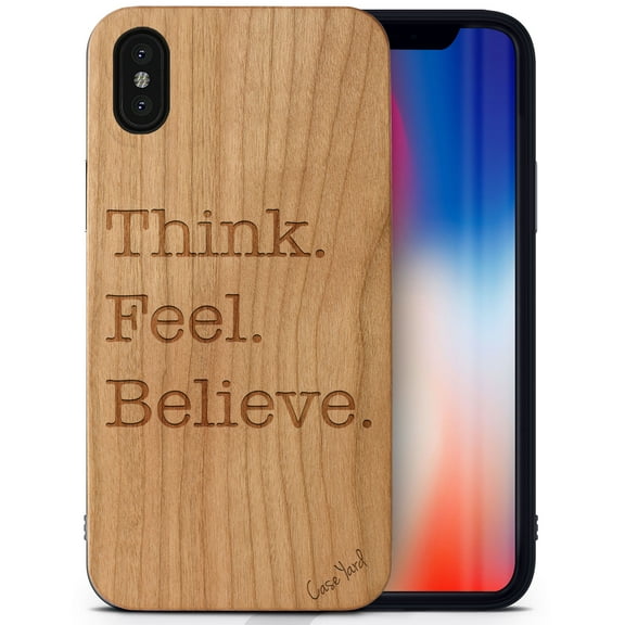 Case Yard Wooden Case Outside Soft TPU Silicone, Slim Fit Shockproof Wood Protective Phone Cover for Girls Boys Men and Women, Supports Wireless Charging Think. Feel. Believe. Design case for iPhone-X